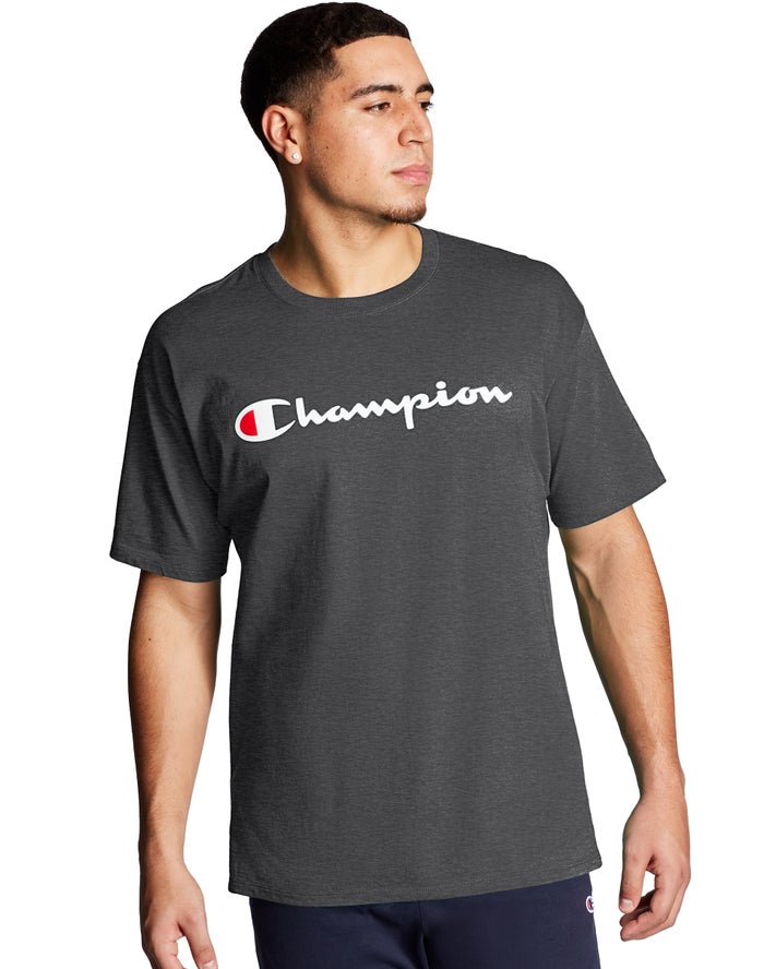 Champion Herre T-Shirts MørkeGrå - Classic Jersey Script Logo - Danmark MXC-950614